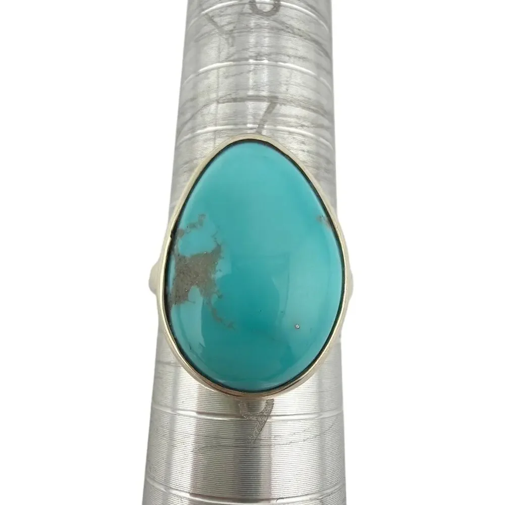 Handcrafted 925 Sterling Silver Teardrop Turquoise Ring Size 8.5